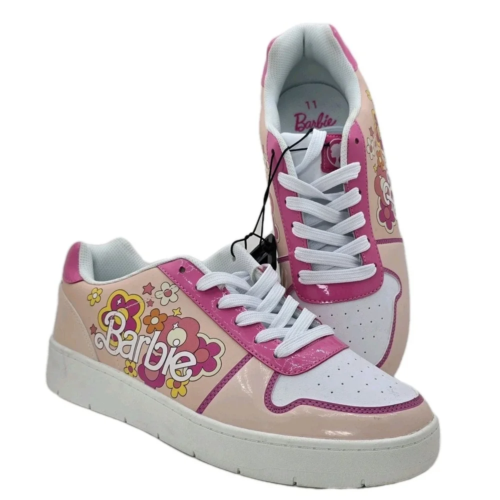 Barbie Retro Floral Sneakers Shoes Pink &‎ White Size 11 Women's 2000s Y2K Style
